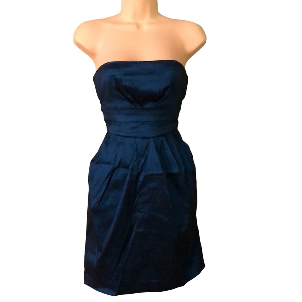 Poetry Anthropologie Midnight Blue Taffeta Strapless Dress Woman Size Medium